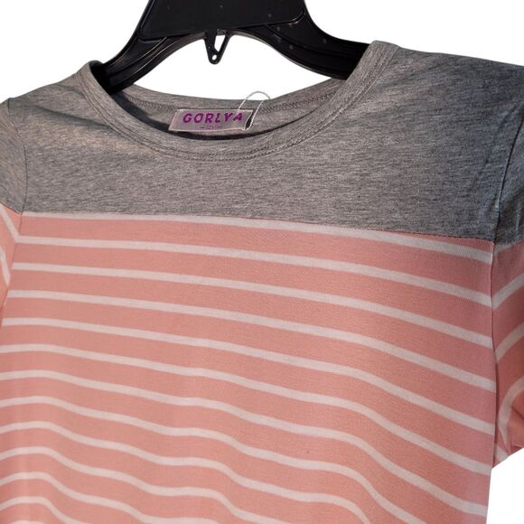 Gorlya Girls Short Sleeve Loose Casual Summer Pink Stripe T-Shirt Dress 10Y - Picture 3 of 9